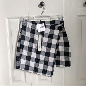 Gingham plaid black and white wrap mini skirt